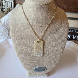 Dog Tag Long Necklace with Rhinestones